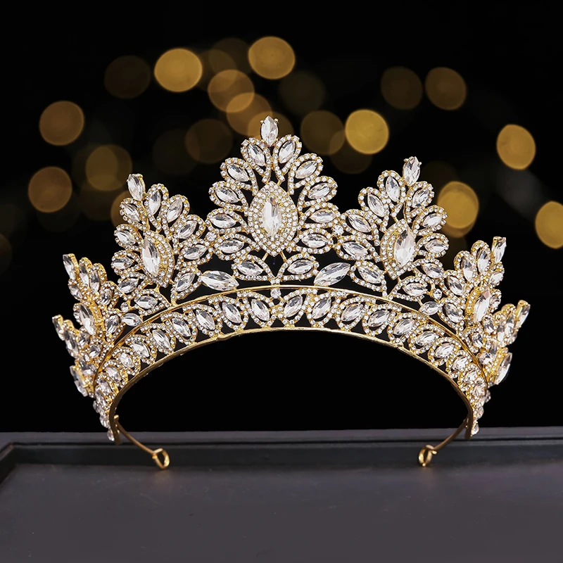 cheap large beauty queen crowns tall bridal wedding tiaras colorful AB leaf crystal crown for king