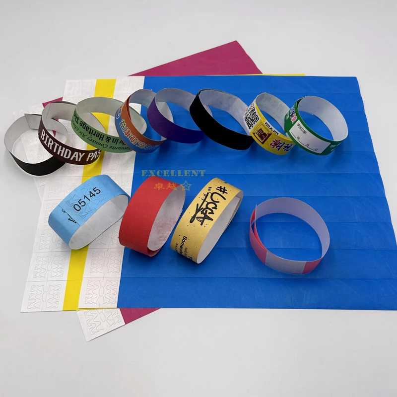 Custom Waterproof Tear Resistant Paper Bracelet logo sticker Party Event Tyvek Bracelets Wristband