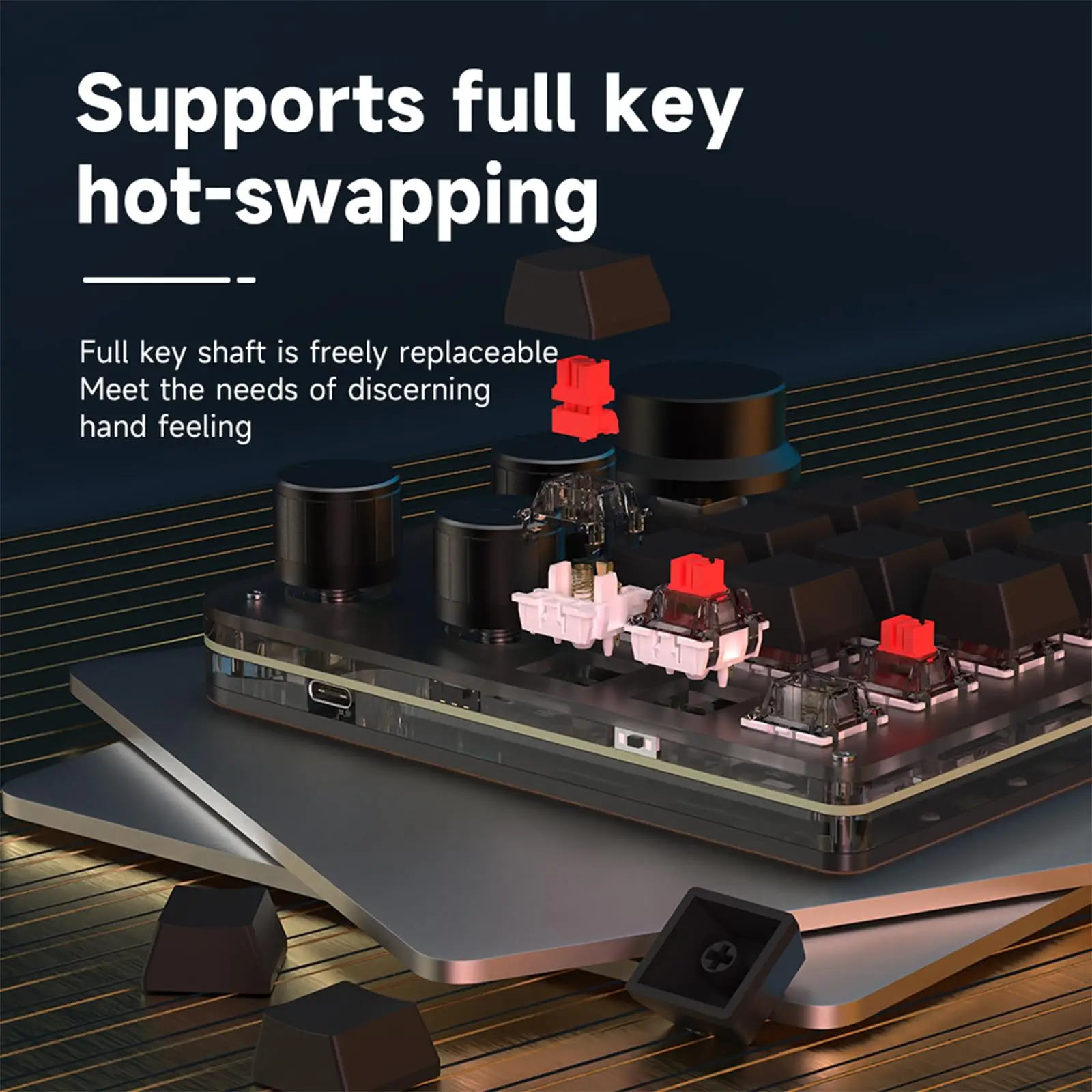 One Handed Keyboard Programmable Keypad 3 Modes 12 Keys 4 Knobs Blue Switch RGB LED Gaming Keyboard USB C BT 2.4G 6 Foot Pads