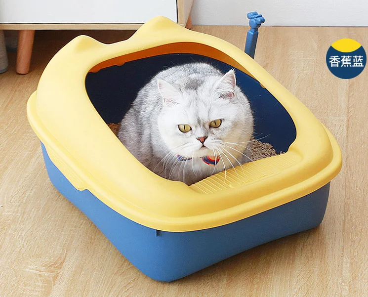 Manufacturers direct semi-enclosed cat litter pan cat toilet with litter shovel