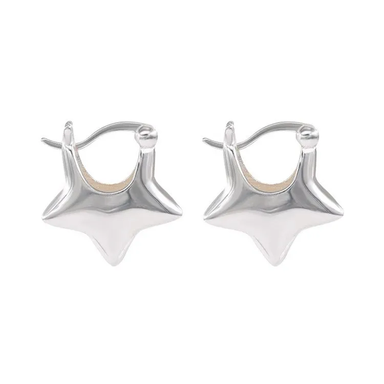 Silver Color Five Pointed Star Ear Buckle Hooks Earrings for Women 2024 New Fashion Creative Korean Style Jewelry Gifts