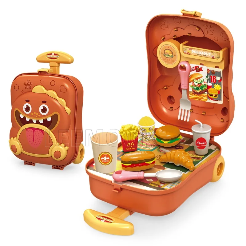 Leemook 2 In 1 Kids Pretend Play Toy Plastic Hamburger Fries Playhouse Toys Kitchen Kit