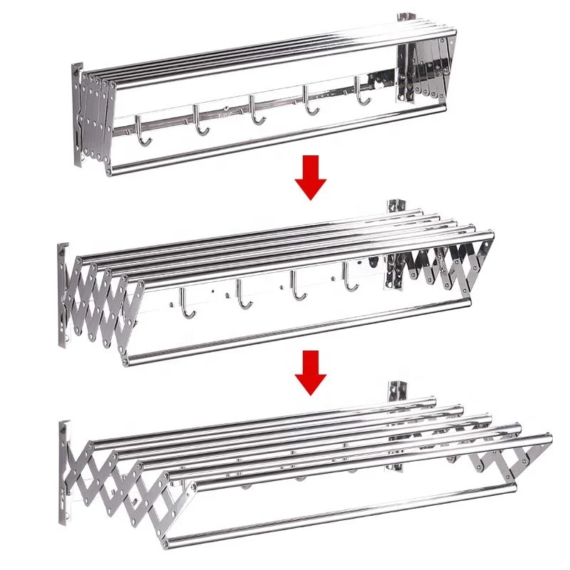Stainless Steel Retractable Expandable Towel Rack Wall Mounted Drying Rack Folding Clothes Hanging Towel Holder