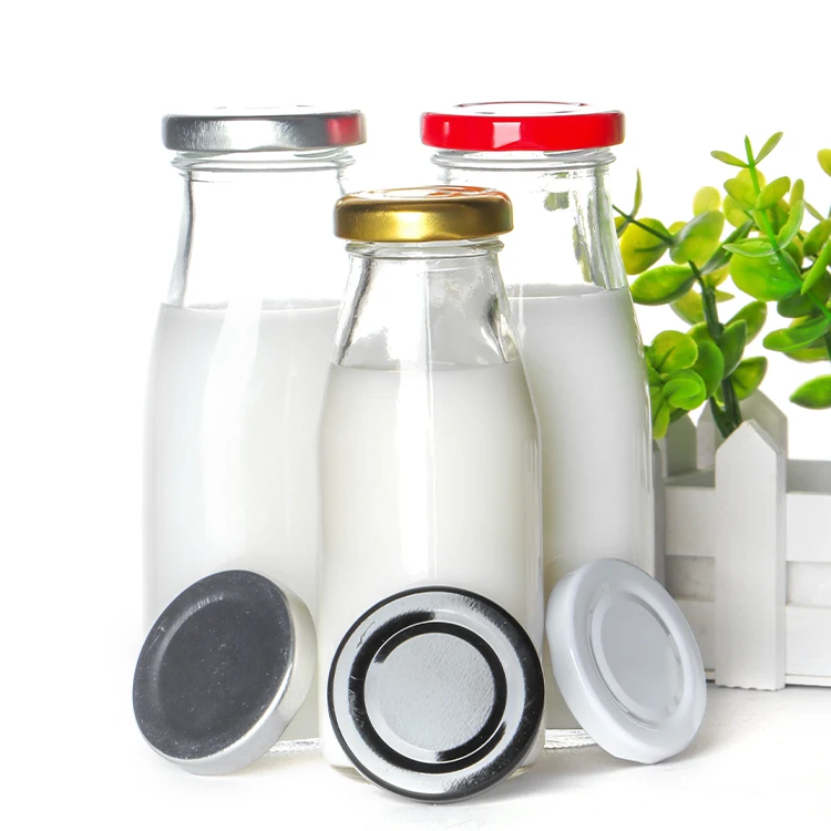 1l Clear Glass Juice Bottle 250ml 300ml 500ml 750ml Glass Milk Bottle With Metal Lid Beverage Bottle