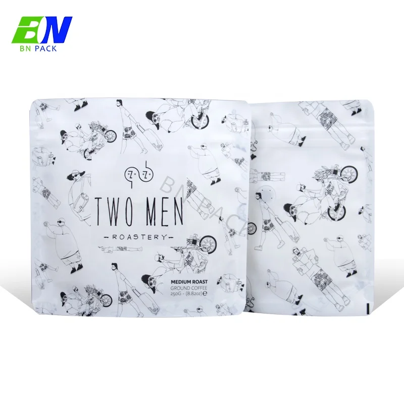 Custom Plastic Zipper Stand-Up Coffee 250g rough feeling pouch ground coffee package Coffee Bag With Valve And Zipper