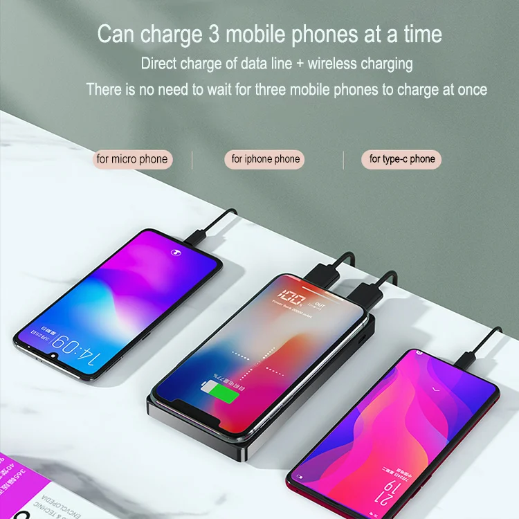 Беспроводное зарядное устройство для быстрой зарядки 20000 мАч power bank портативный зарядное устройство, зеркало, 20000 мАч светодиодный power bank 20000 мАч