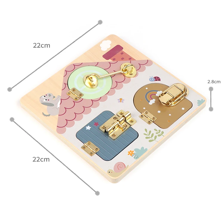 Montessori learning wooden board game busy house wooden sensory busy board with lock