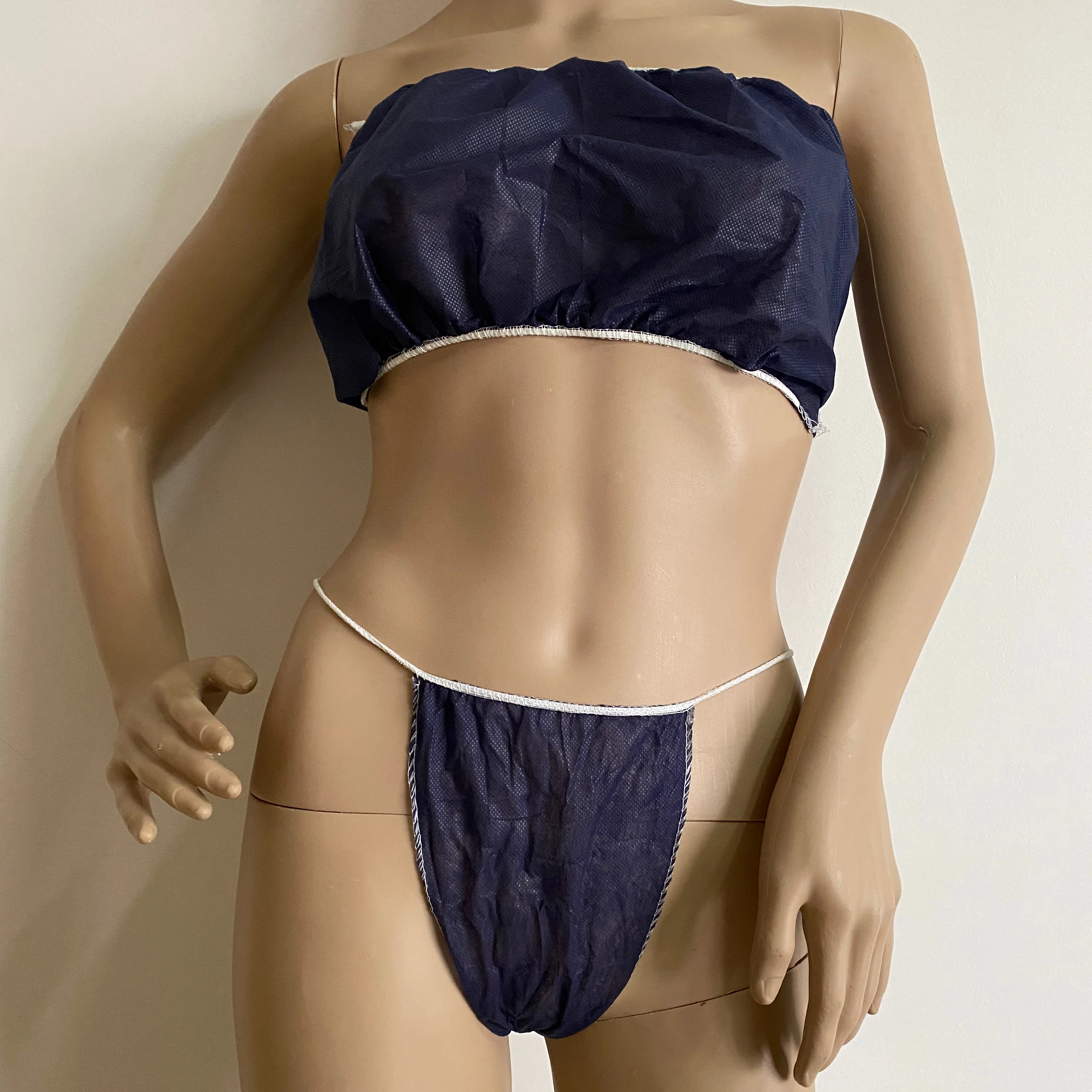 
Sample link Blue disposable non woven T- pants and bikini for spa and beauty salon 