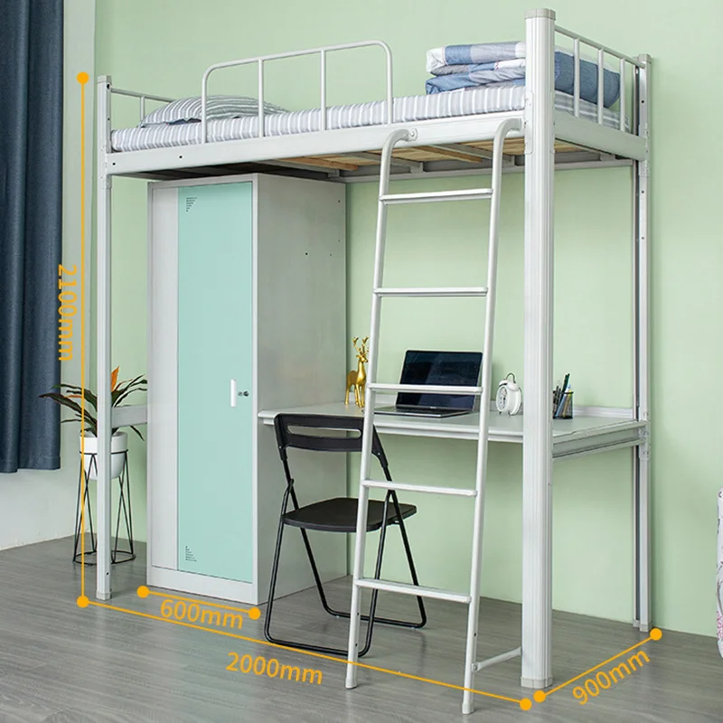 Adults College steel bunk bed Student Apartment Steel Loft Wardrobe Cheap desk and locker boarding school beds