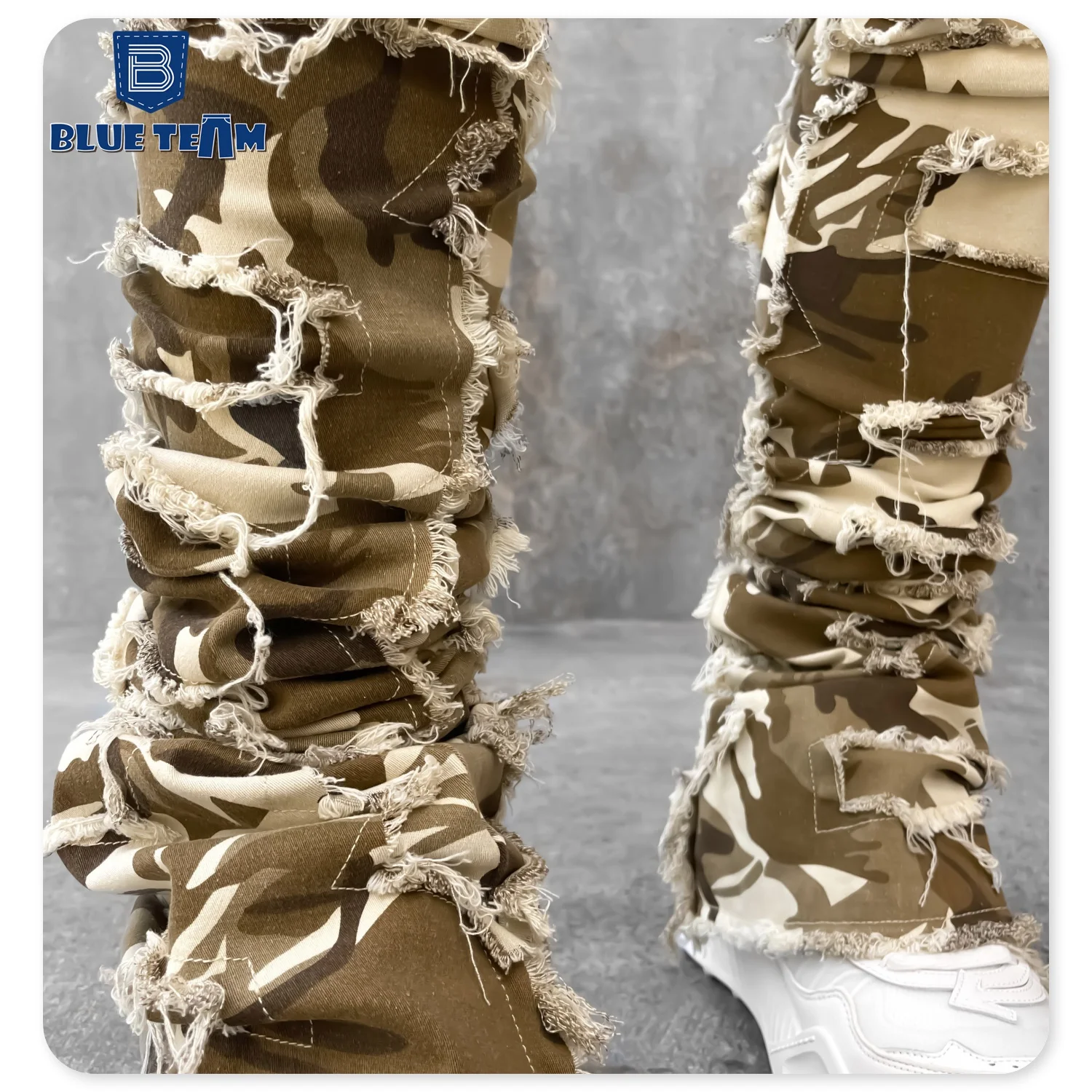 Blue Team | Custom Logo OEM ODM jeans camouflage mens stacked jeans stacked jeans men flare skinny stack sweatpants denim