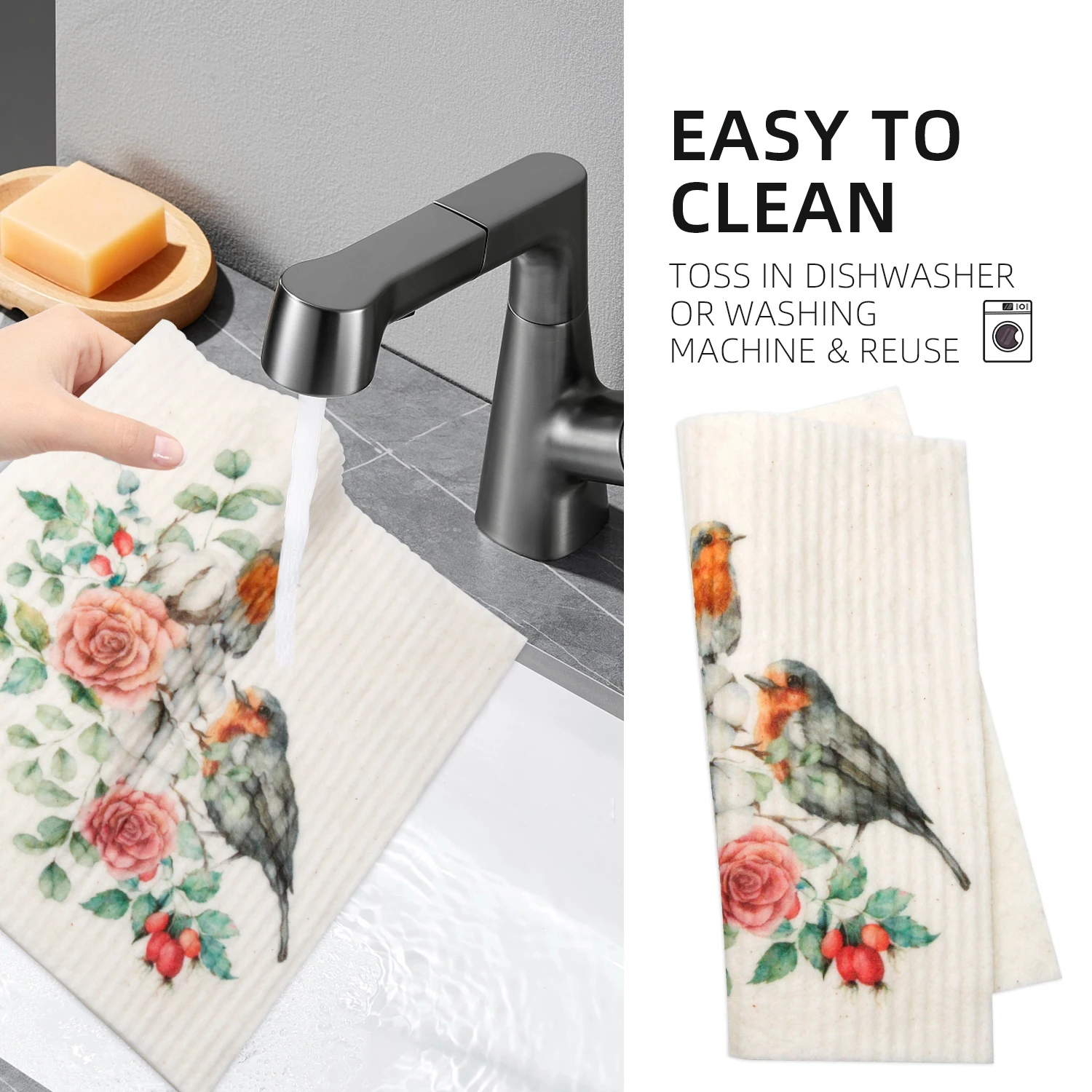 Eco Friendly Reusable biodegradable custom printed swedish Cellulose Sponge Cleaning Cloths for Kitchen Dish Rags Washing