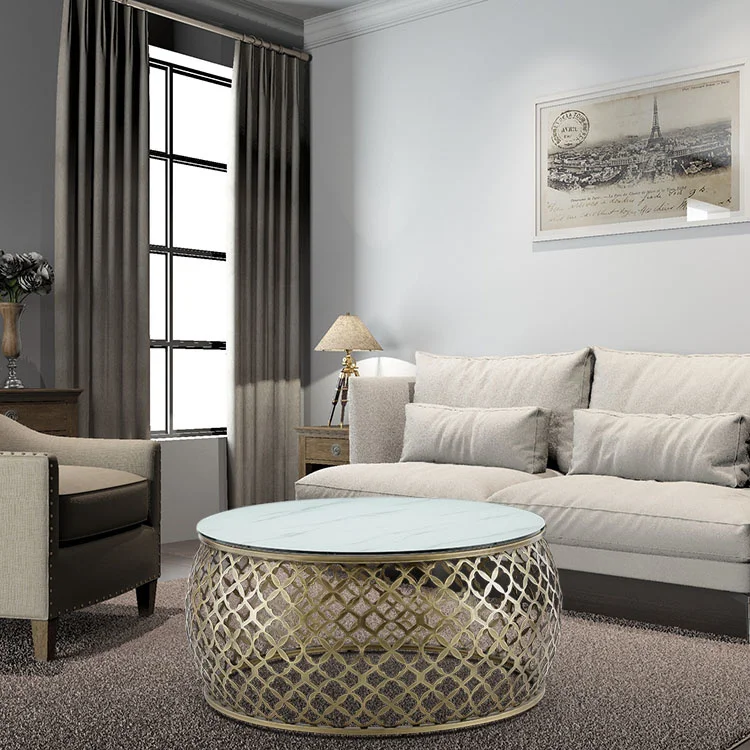 Modern Gold Luxury Glass Round Top Side Coffee Center Marble Tea Table