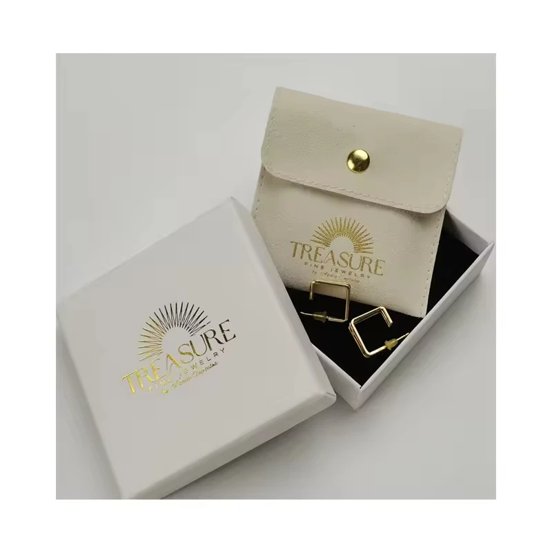 Print Logo Jewellery Package Microfiber Snap Button Pouch Bags Jewelry Earrings Necklace Pouch Gift Bag With Insert Pad/Card