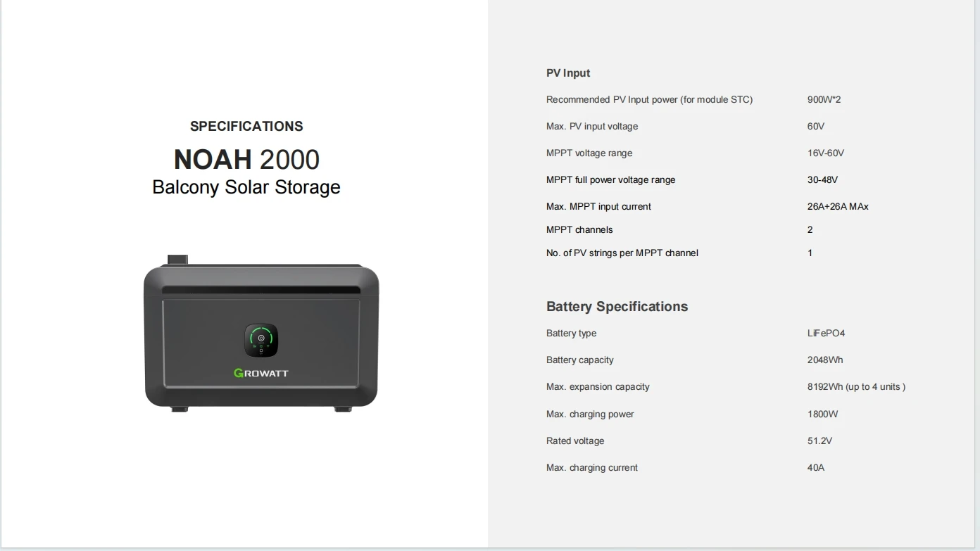 Growatt EU  warehouse in stock NOAH 2000  2kwh-8kwh lithium battery  LiFePO4 Balcony Solar Storage   home solar battery bank