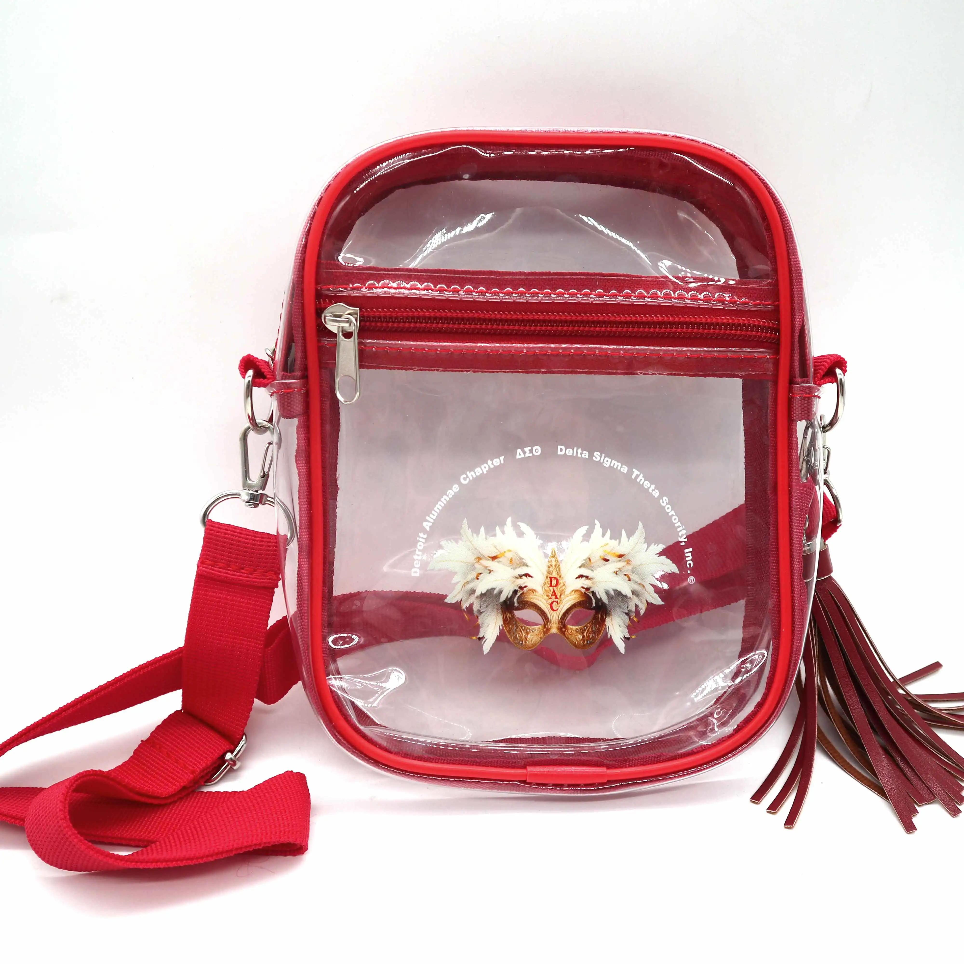 Delta Sorority Clear Crossbody Bag with Tassel Stadium Approved Clear Purse Transparent Shoulder Sling Bag for Sports