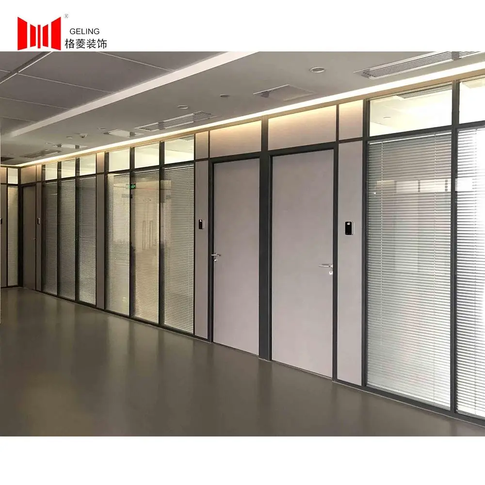 80mm double clear tempered glass aluminum frame removable fixed partition wall cubicle