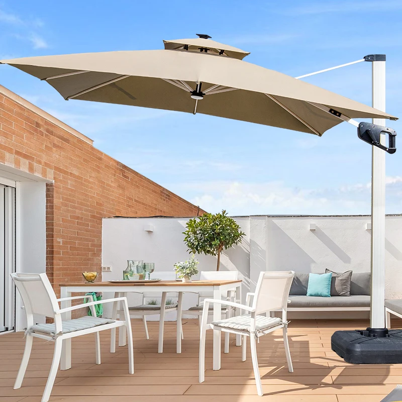 Customizable logo Stainless Steel Pole Patio Umbrella with solar energy led for outdoor garden beach pool courtyard backyard