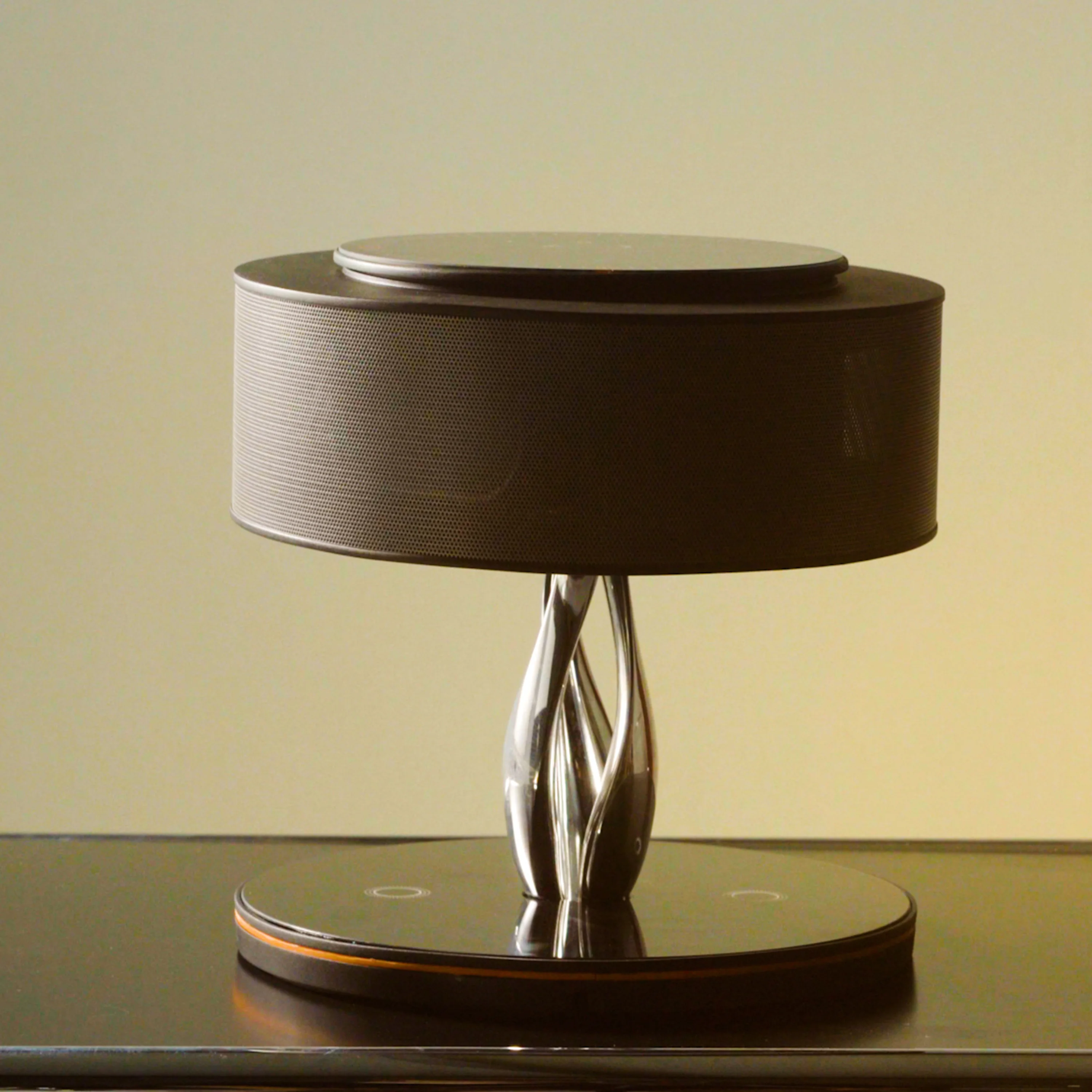 Bedside Lamp with TWS Bt Speaker and 10W Wireless Charger, Night Lamp Ambient Lamp with Digital Clock, Stepless Dimming