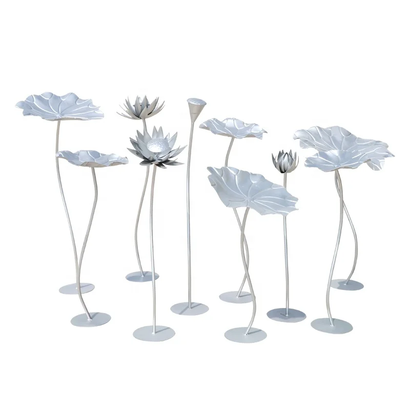 Chinese style stainless steel material lotus landscape metal sculpture for park display decoration