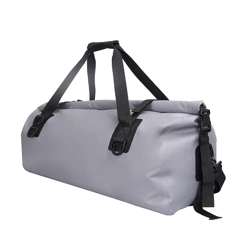 Customized  unisex grey Tarpaulin dry duffel bag sports people waterproof duffel bag for floating bicycle hiking outdoor sports