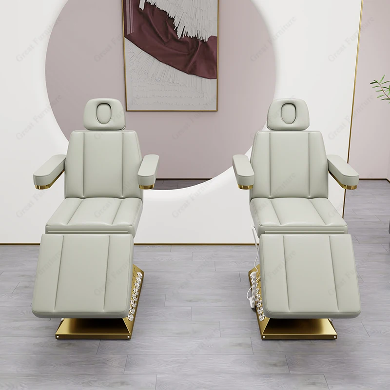 Modern salon furniture grey beauty spa bed 4 motors electric massage table gold base professional spa bed for sales