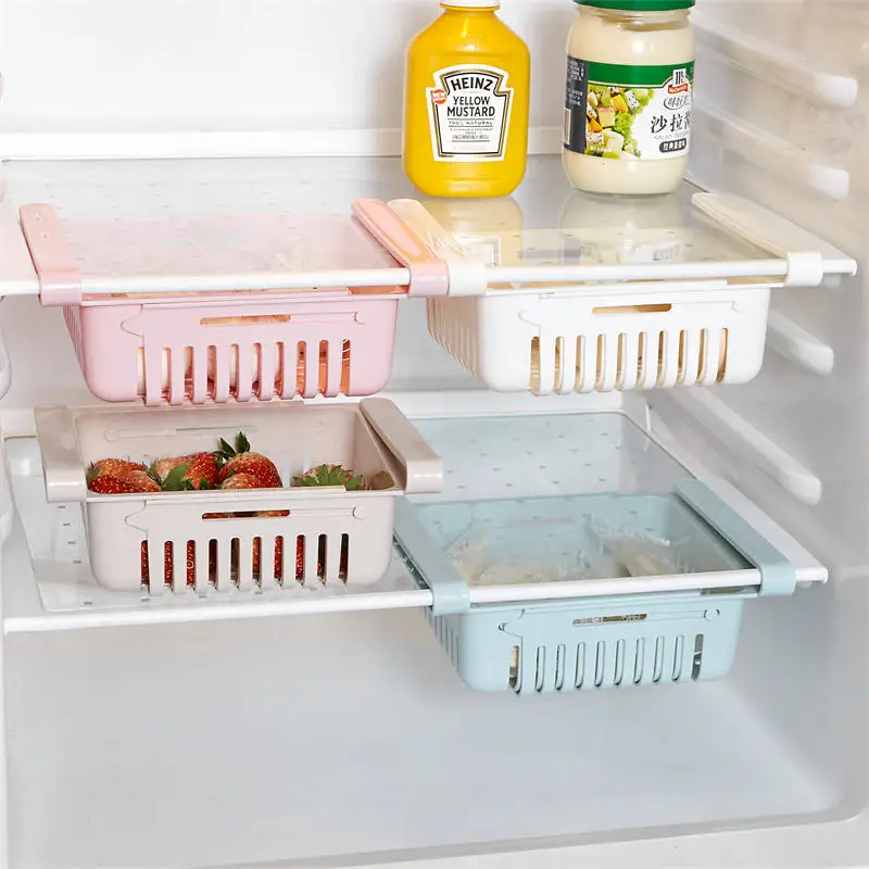Retractable Drawer Type Fridge Shelf Holder Basket Refrigerator Storage Container