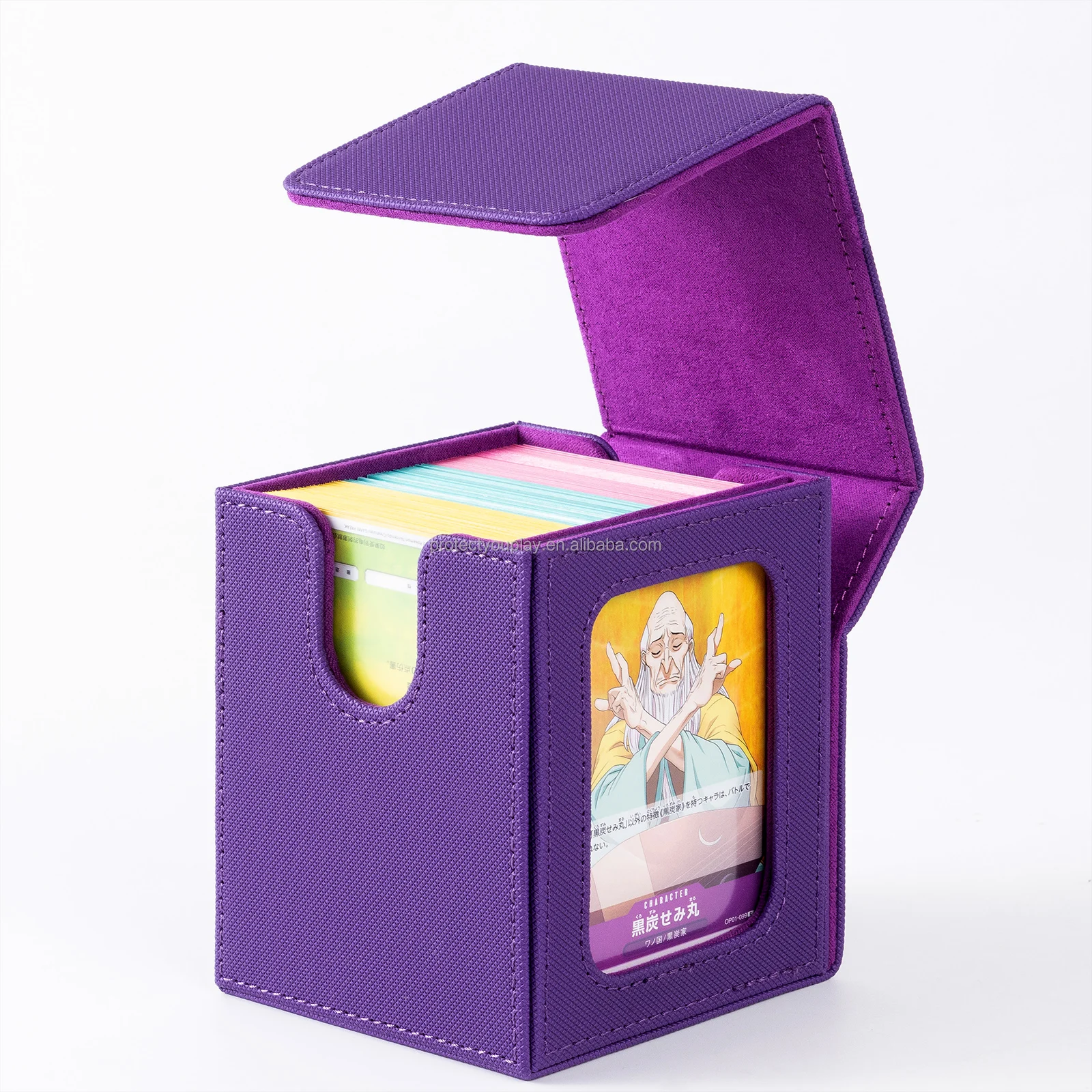 PU Leather Card Storage Box with MTG Commander Display Window Trading Card Deck Case Holds 100 Double Sleeved Cards