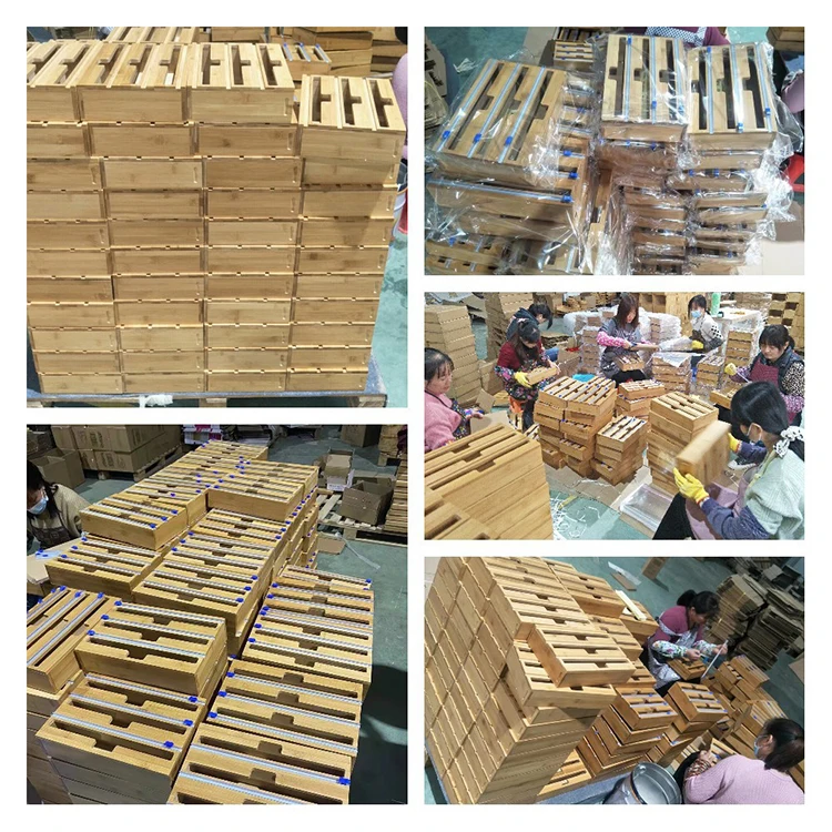 Wholesale hot sale kitchen roll organizer cling holder four size bamboo foil wrap dispenser with cutter