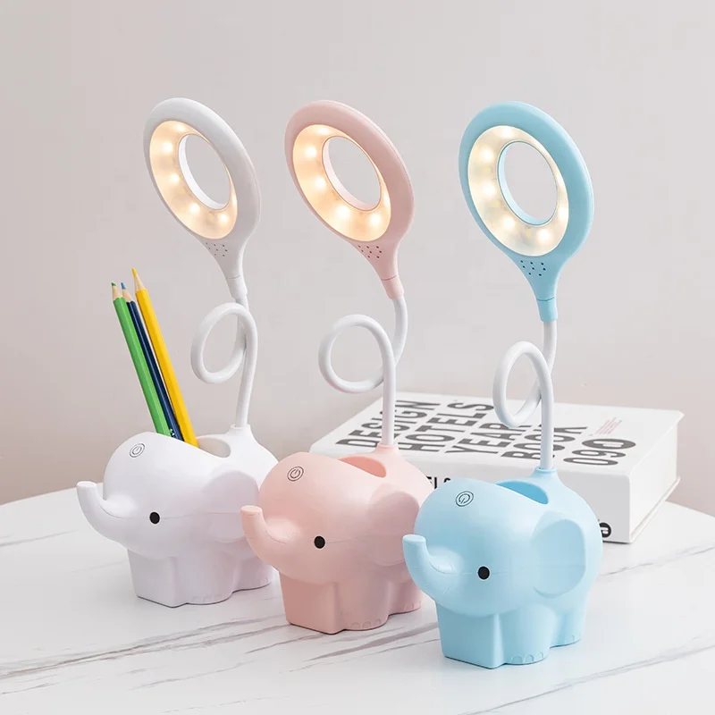 Creative Elephant Animal Led Table Lamp Charging Plug-In Dual-Use Three-Color Temperature Adjustable Learning Table Lamp