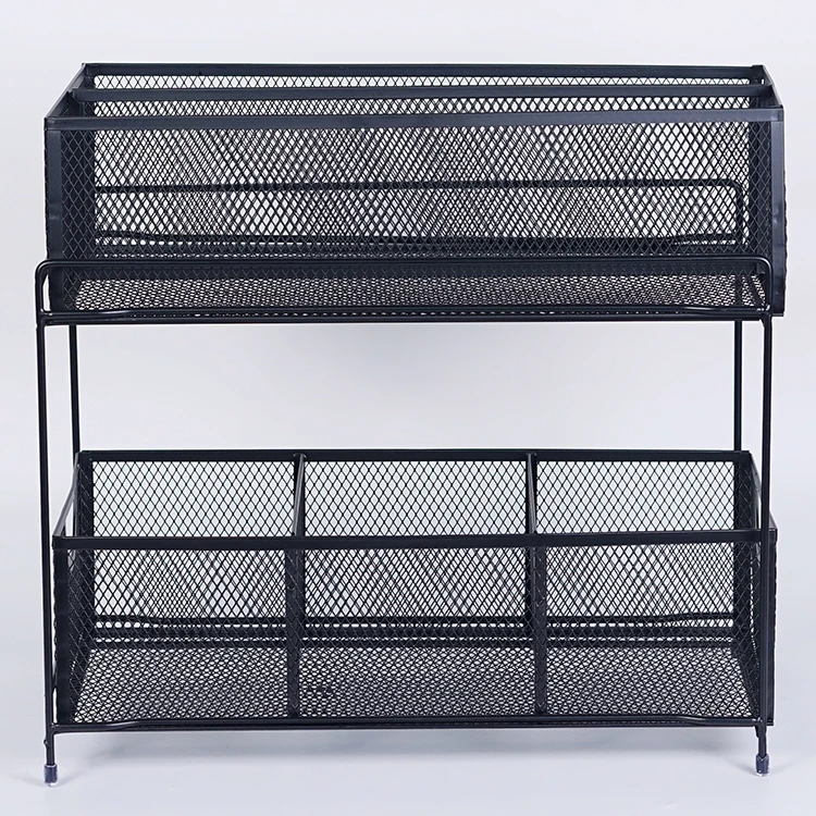 Steel Mesh 2-Tier Under Sink Cabinet Organizer with Sliding Storage Drawer