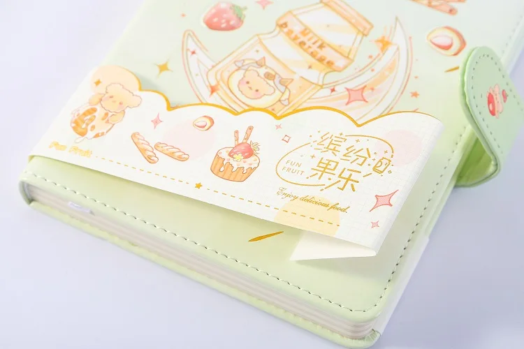 36k kawaii Cartoons Cake Fruits Strawberry  PU leather  Notebook color page with Magnetic for students