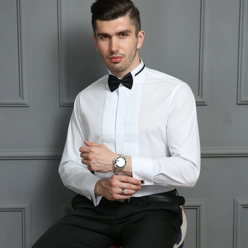 Men Long Sleeve Dress Wedding French Gentleman Cufflinks Swallowtail Design tuxedo Shirts