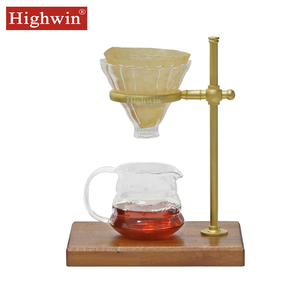 Highwin Pour Over Coffee Stand Brass Rack Ebony Wood Base