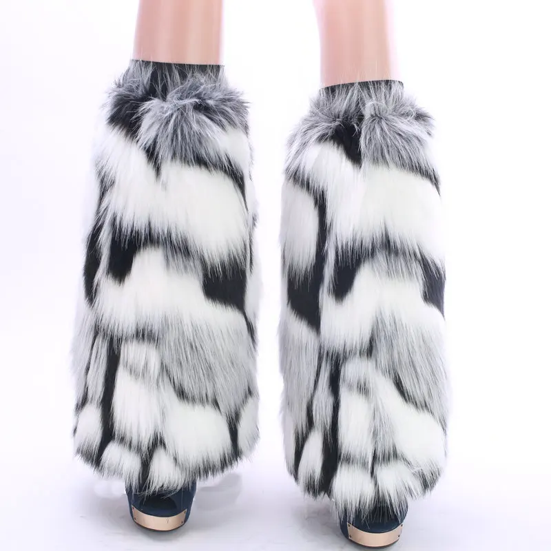wholesale high knee fuzzy fur warmer for ladies  winter style faux fur leggings for women