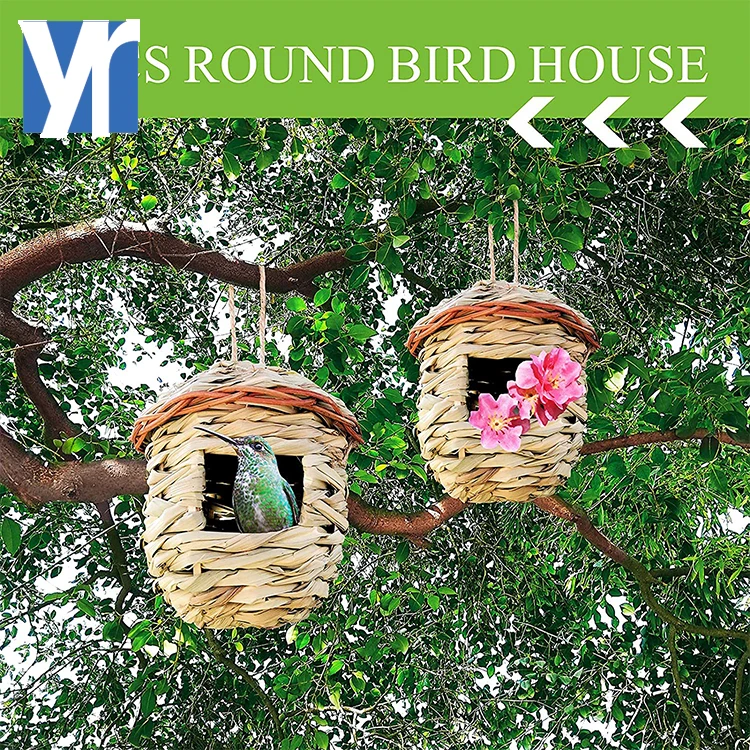 Wild Bird Hut Hanging Birdhouses for Outdoors with Rope Hanging Grass Bird Nest