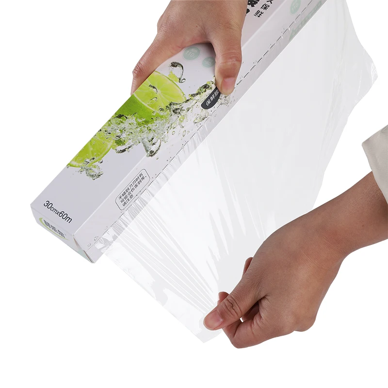 Qingdao Zhengdexiang factory price good quality food grade pe clear cling wrap film with metal cutter