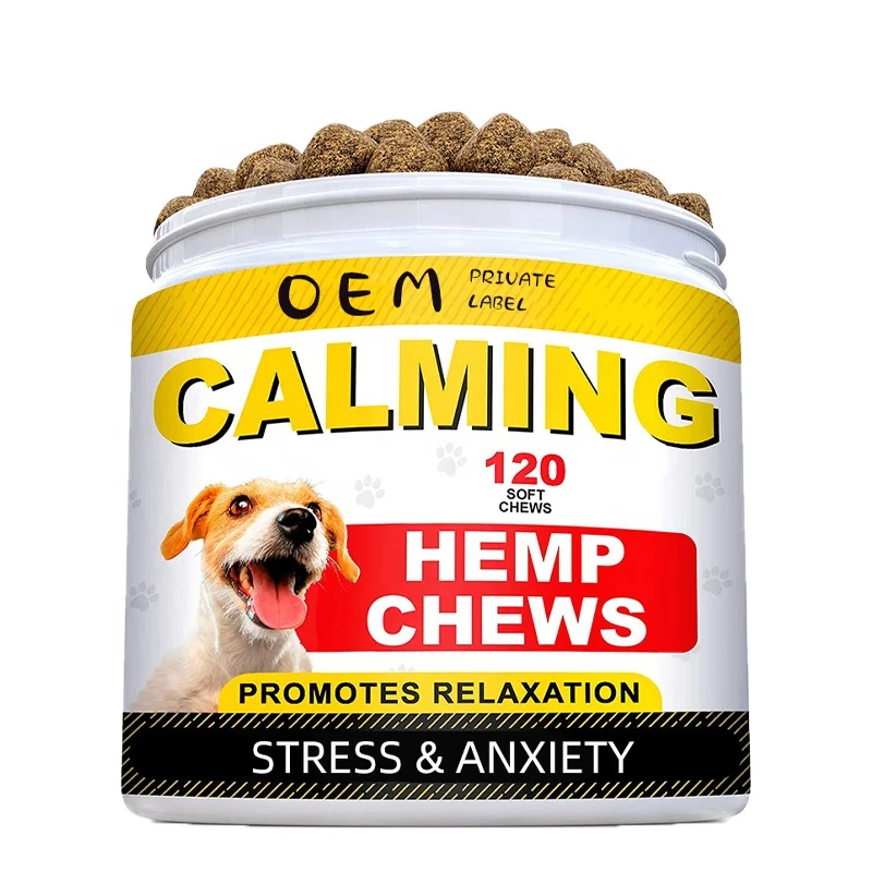 Hot selling OEM 360g 120 pieces Soft Chews Anxiety and Stress Relief Pet Supplement Hemp Calming Dog Treats Dog Calming Chews