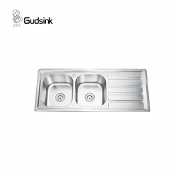 Gudsink 12050 wash laundry board drainboard cabinet 2 two double bowl kitchen sink stainless steel sink wash basin