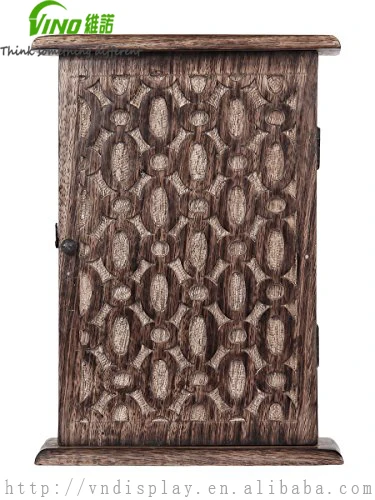 wood display cabinets wood storage cabinet with Floral Motif and 6 Hooks Antique Finish (10 x 7In)rustic wooden furniture