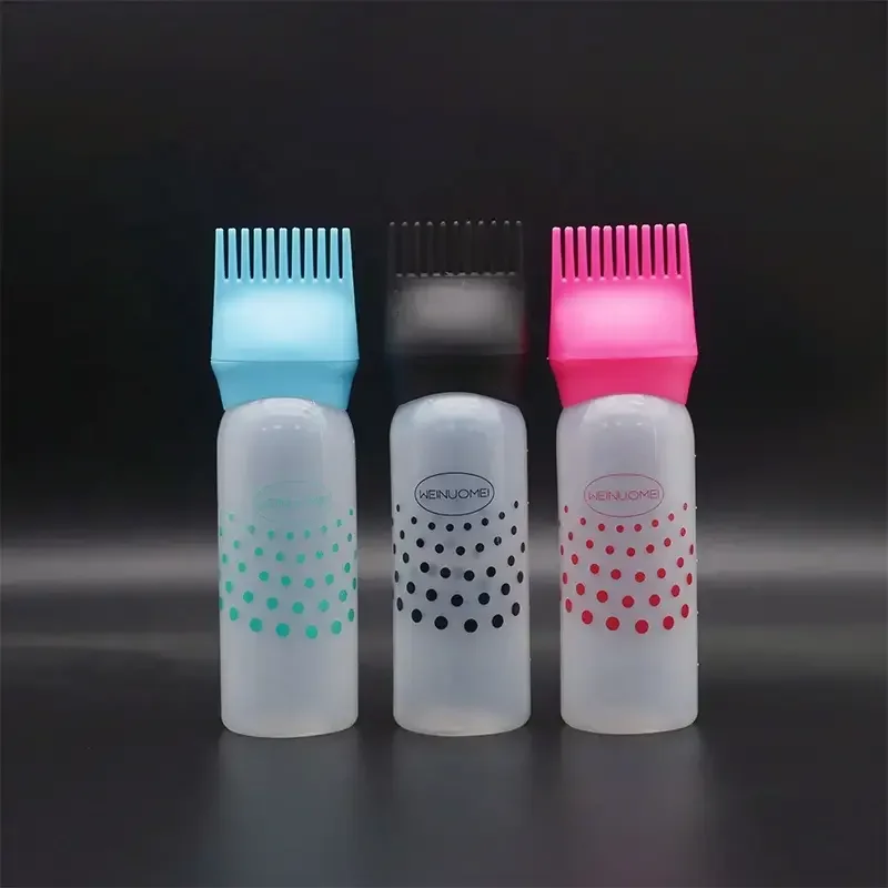 6oz Refillable Plastic Bottle Applicator Comb Salon Use-Essential Hair Styling Tool Hair Dye Oil Dispensing Customizable Logo