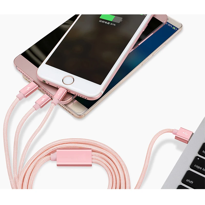 Multi USB Charging Cable USB Charger Cords,4ft/1.2m Nylon Braided 3 in 1 Charging USB Cable for Mobile Phones Tablets and More