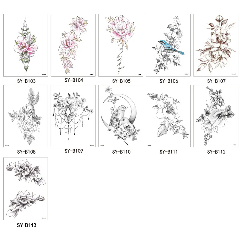 weimei Hand Rose Peony Sexy Flower Tattoo Sticker for Girls Black Temporary Tattoo Designs Realistic Tattoo Stickers