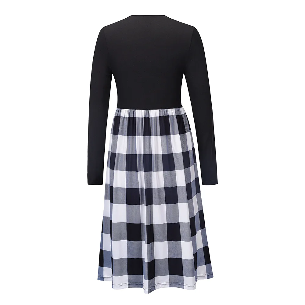 2021 Autumn O-neck Long Sleeve Scotch Dress Women Red Plaid Dress Womens Formal Dresses Elegant