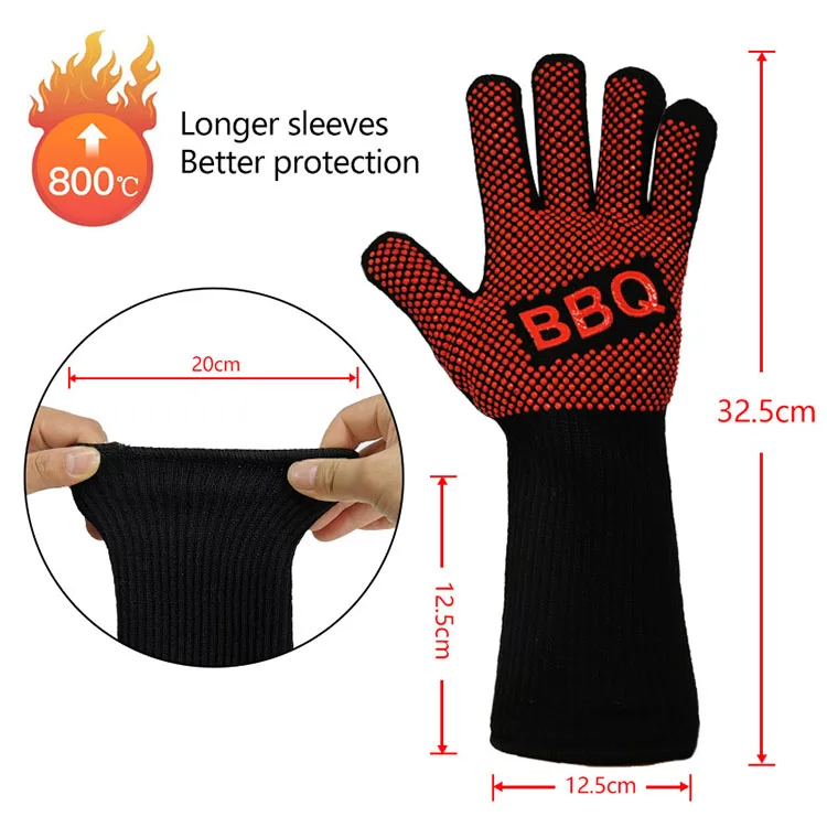 High Quality High Temperature Resistance Oven Mitts 500 800 Degrees Fireproof BBQ Silicone Mitten