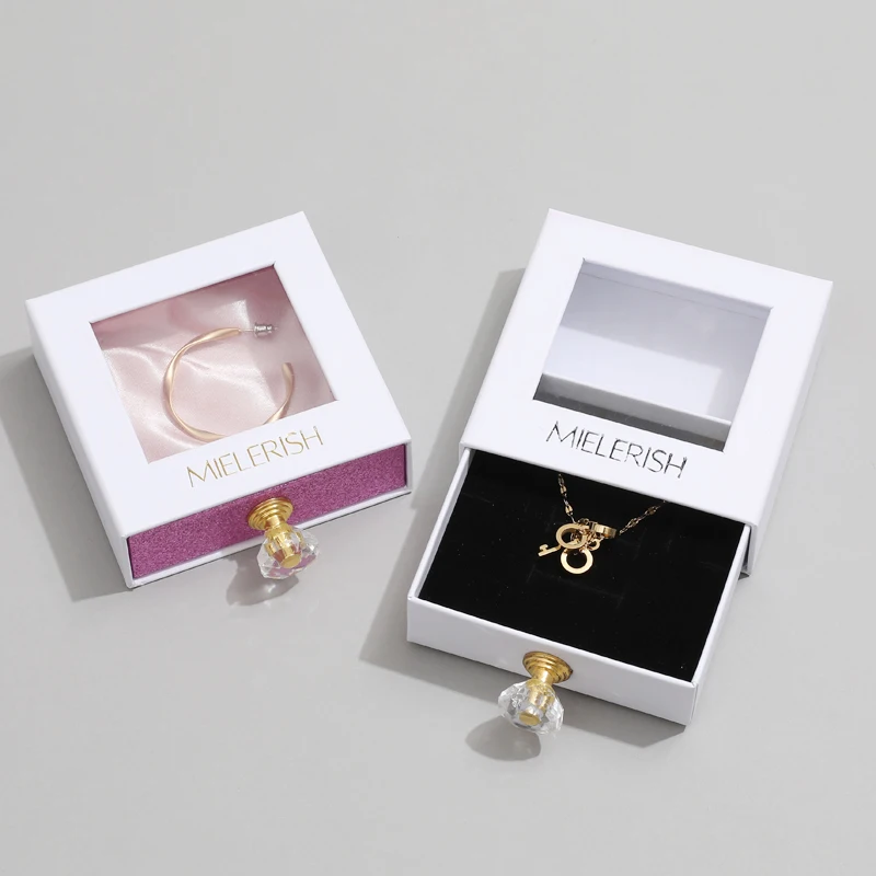 Custom Logo sliding drawer Transparent window jewelry box Cardboard packaging necklace Crystal treatment false eyelash box