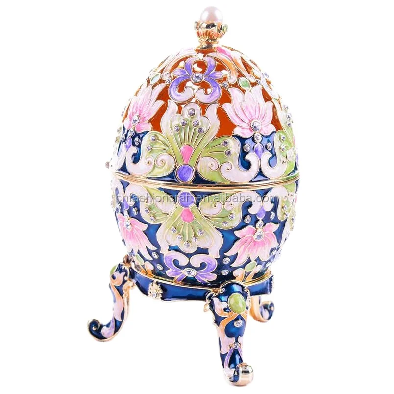 Ручная роспись классический винтажный стиль яйцо Faberge с яркой эмалью и сверкающими стразами шкатулка для ювелирных изделий
