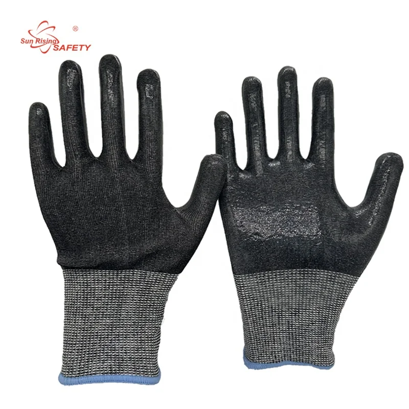 SRsafety 18 Gauge Silicone Coated Anti Cut Gloves Custom ANSI Abrasion Heat Resistant Gloves Construction Gloves for Work