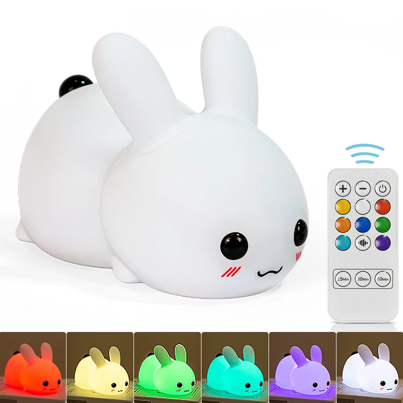 Rabbit Lamp Cartoon Children Bedroom Touch Control Small Night Lamp Christmas Gift Beside Deco Baby Birthday gift Night Light