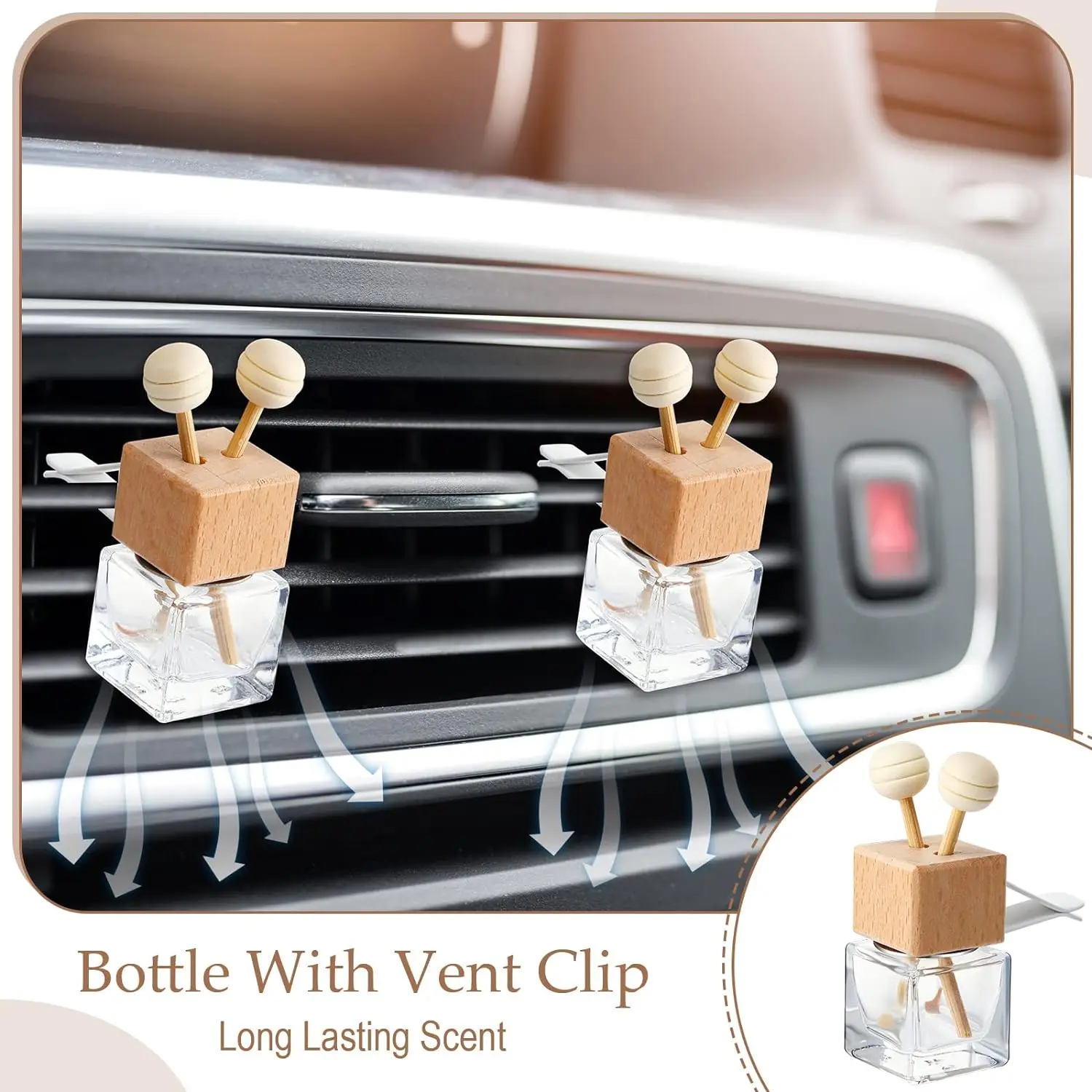 8ml Car Air Freshener Fragrance Bottle With Wooden Lid Diffuser Clear Car Perfume Glass Bottle Aroma Diffuser Bottle