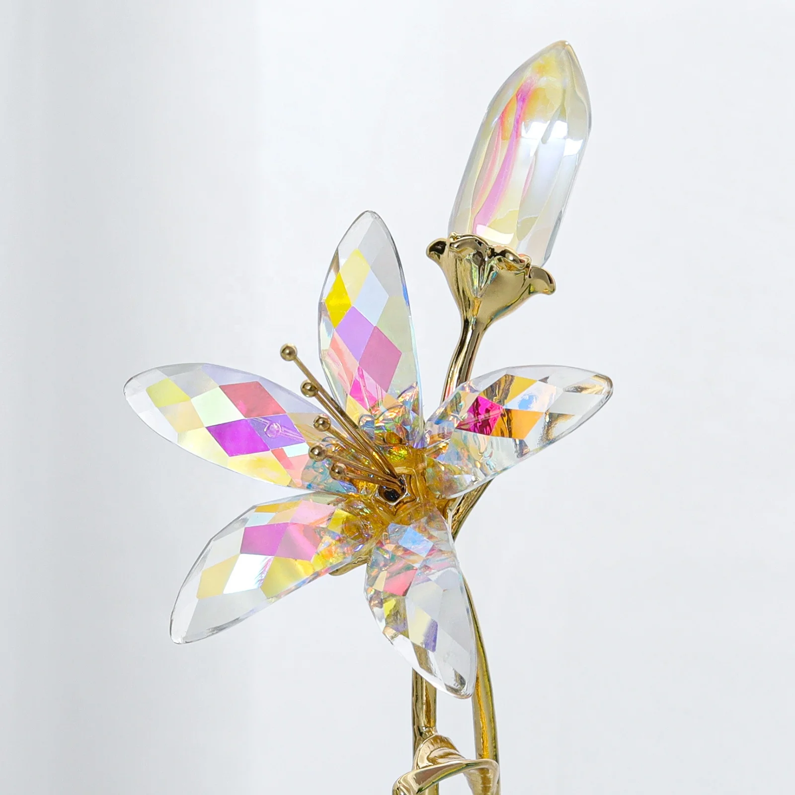 LONGWIN Crystal Artifical Lily Flowers with Crystal Vase - AB coating Crystal Collectible Figurines Gift  for Mothers Day
